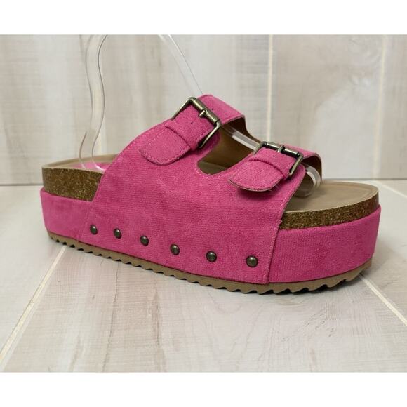 Eternal & Love PINK SUEDE BUCKLE PLATFORM SANDALS Women’s Sz 41 (US Sz 10) NEW - Picture 1 of 11